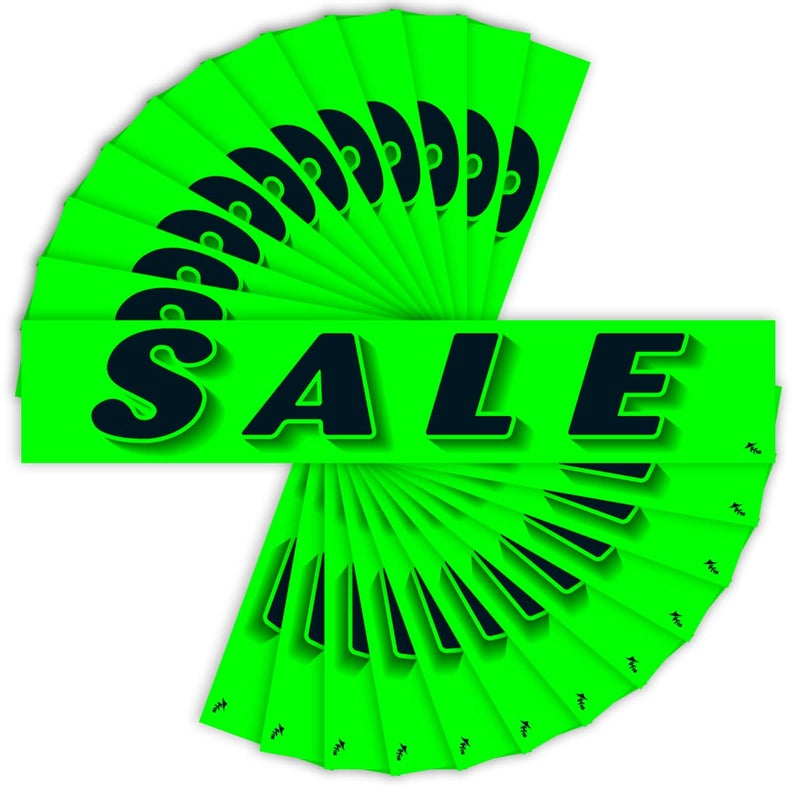 Versa-Tags Chartreuse Green Vinyl Slogan Stickers - 12-Pack for Car Dealer Windshield Advertising, Perfect for Used/New Car Truck RV Lots Slogan-Sale-Stickers - Image 1